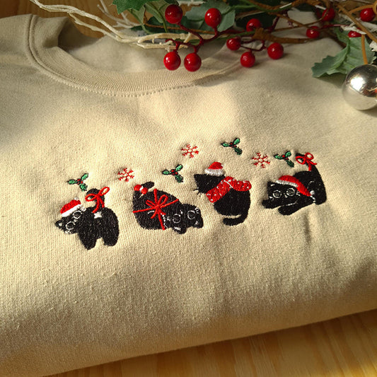 Comstylish Women's Christmas Cat Print Casual Sweatshirt