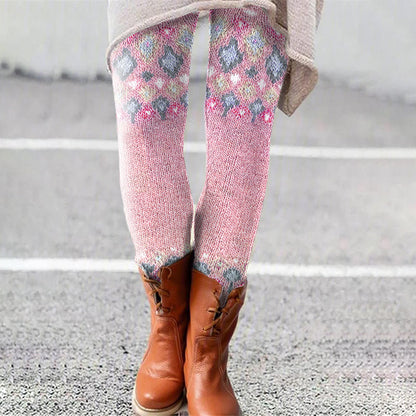 Contrast Diamond Knit Pattern Printed Leggings elevenforest