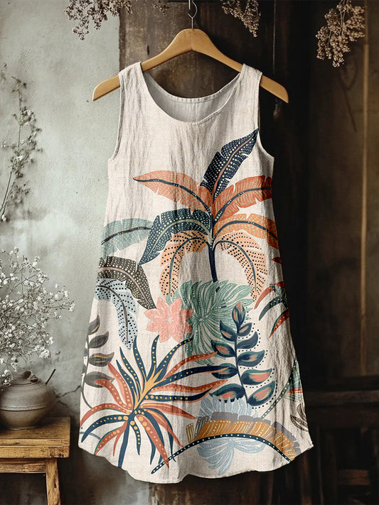 Vintage Boho Graphic Linen Blend Tank Dress artswardrobe