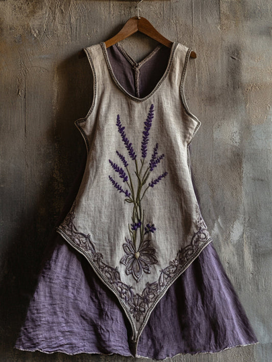 Vintage Celtic Knot With Lavender Pattern Linen Tank Dress artswardrobe