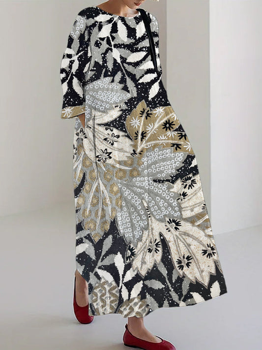 Comstylish Flower Japanese Art Linen Blend Maxi Dress