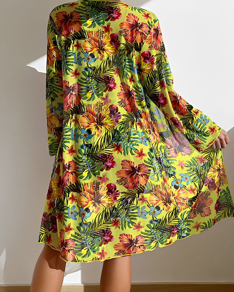 Azucena® | Tropical Print Cover Up Bikini Set