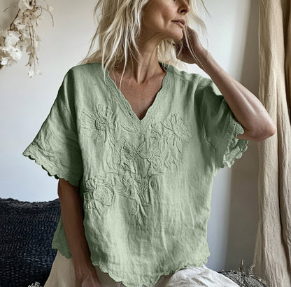 Vintage Floral Art Cotton Linen Comfy Shirt artswardrobe