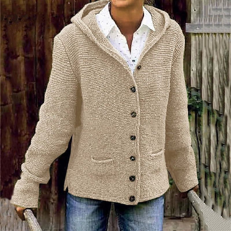 Vintage Double Pocket Hooded Solid Sweater Cardigan elevenforest