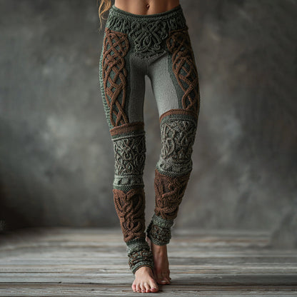 Comstylish Christmas Celtic Knot Knit Jacquard Cozy Leggings