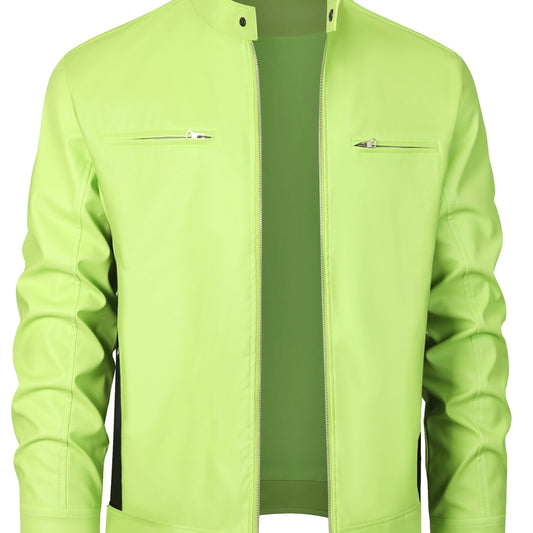 LM | Stylish PU leather jacket with color blocks and multi-zip design