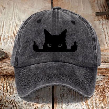 Comstylish Japanese Art  Black Cat In Contempt Print Washed Sun Hat
