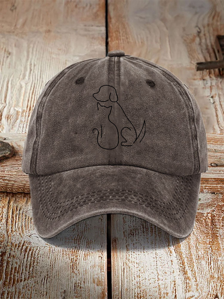 Unisex Casual Pet Dog And Cat Print Washed Hat elevenforest