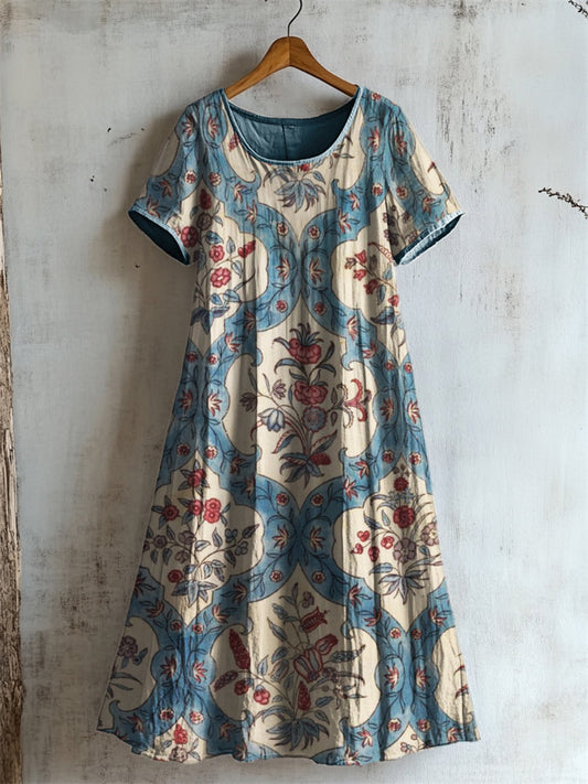 Vintage Flowers Botanical Pattern Linen Dress artswardrobe