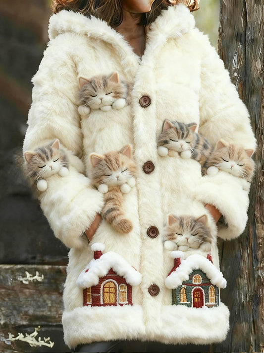 Roof Cat Long Hooded Cardigan