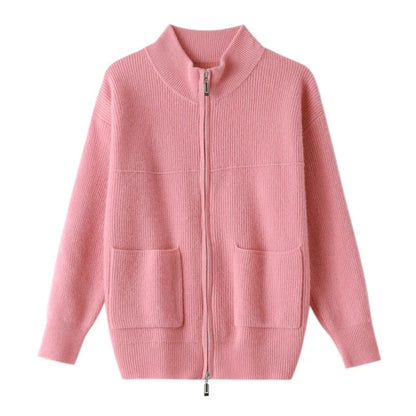 LM | Cozy knitted cardigan with stand-up collar and zipper