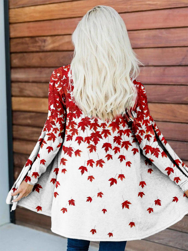 Canadian Maple Leaf Prints Long Sleeve Comfy Cardigan elevenforest