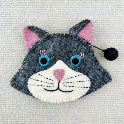 Comstylish Lovely Cat Face Handmade Felt Patchwork Coin Purse
