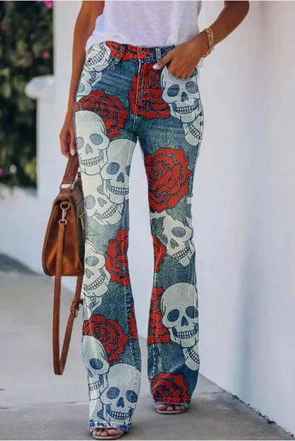 LM | Printed Faux High Rise Flare Pants