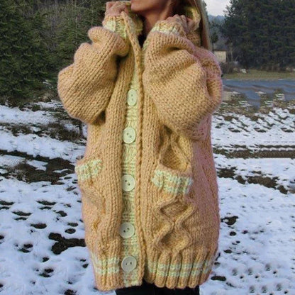 Women's Thick Woven Pattern Pocket Button Sweater Cardigan artswardrobe
