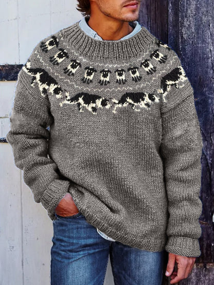 Men's Vintage Border Collie & Sheep Cozy Knit Isle Sweater elevenforest