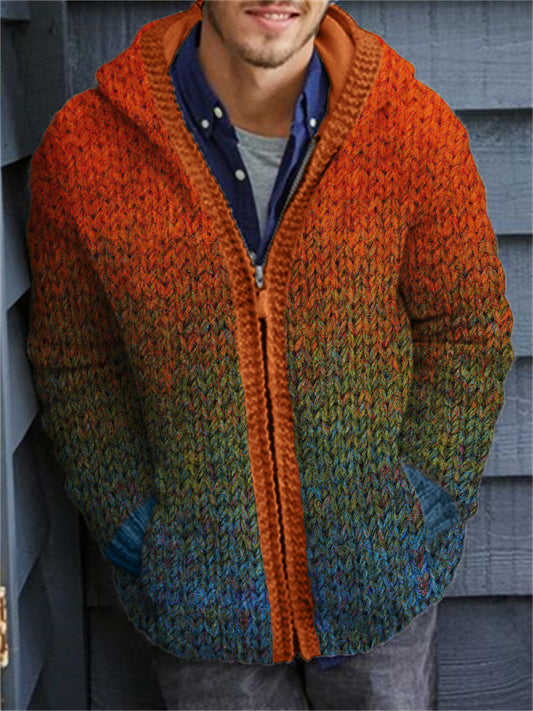 Men's Gradiant Art Crochet Cozy Hooded Cardigan artswardrobe