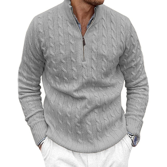 Men's Solid Color Knitted Zipper Sweater elevenforest
