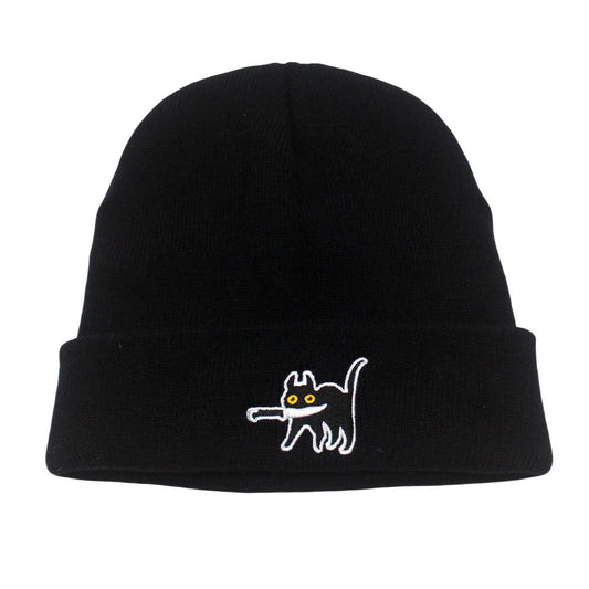 Comstylish Cartoon Pattern Cat Embroidery Warm Knitted Hat