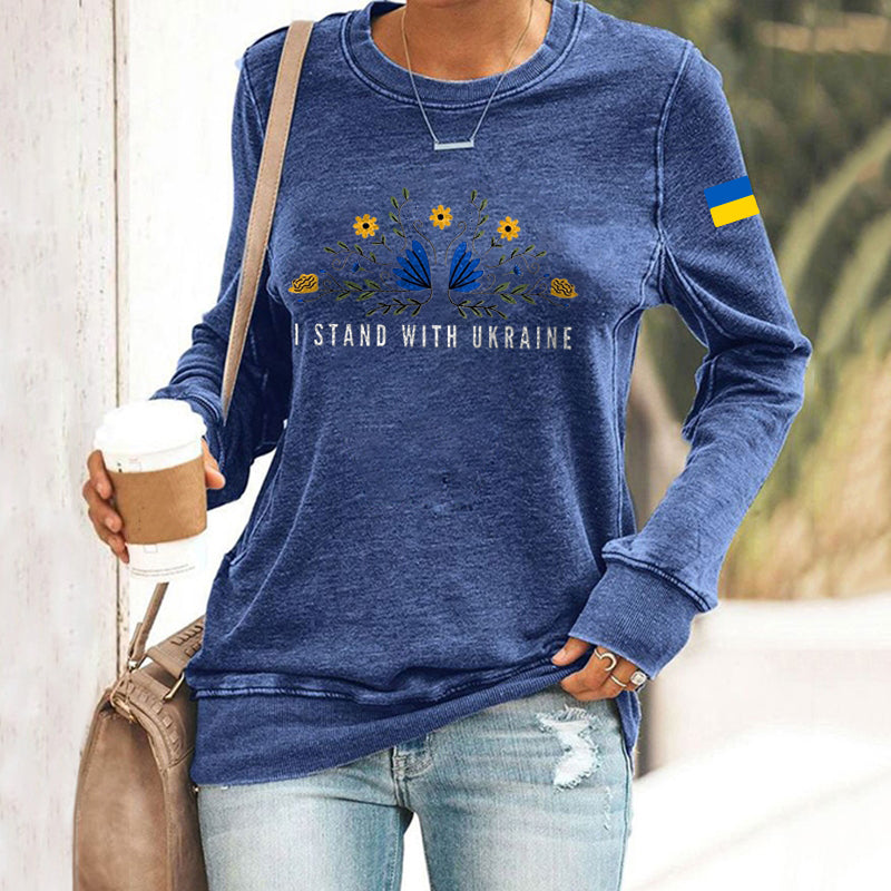 Comstylish Women's I Stand With Ukraine Crew Neck Sweatshirt