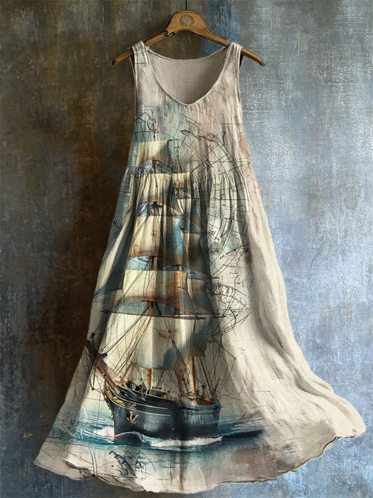 Vintage Ship Navigation Inspired Linen Tank Dress artswardrobe