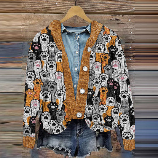 Colorful Cats Pattern Cozy Hooded Cardigan elevenforest