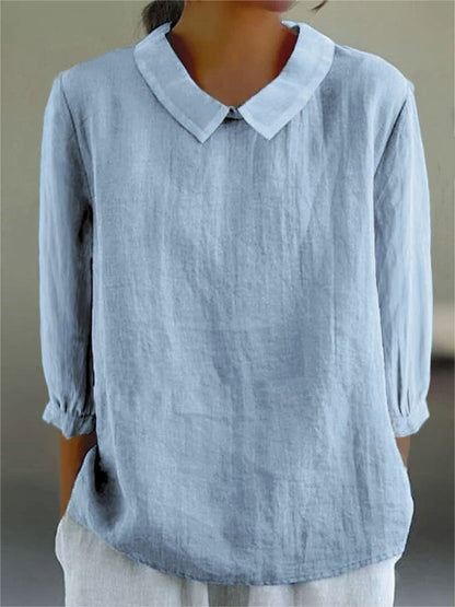 Comstylish Loose Lapel Seven Sleeve Linen Blend Cozy Shirt