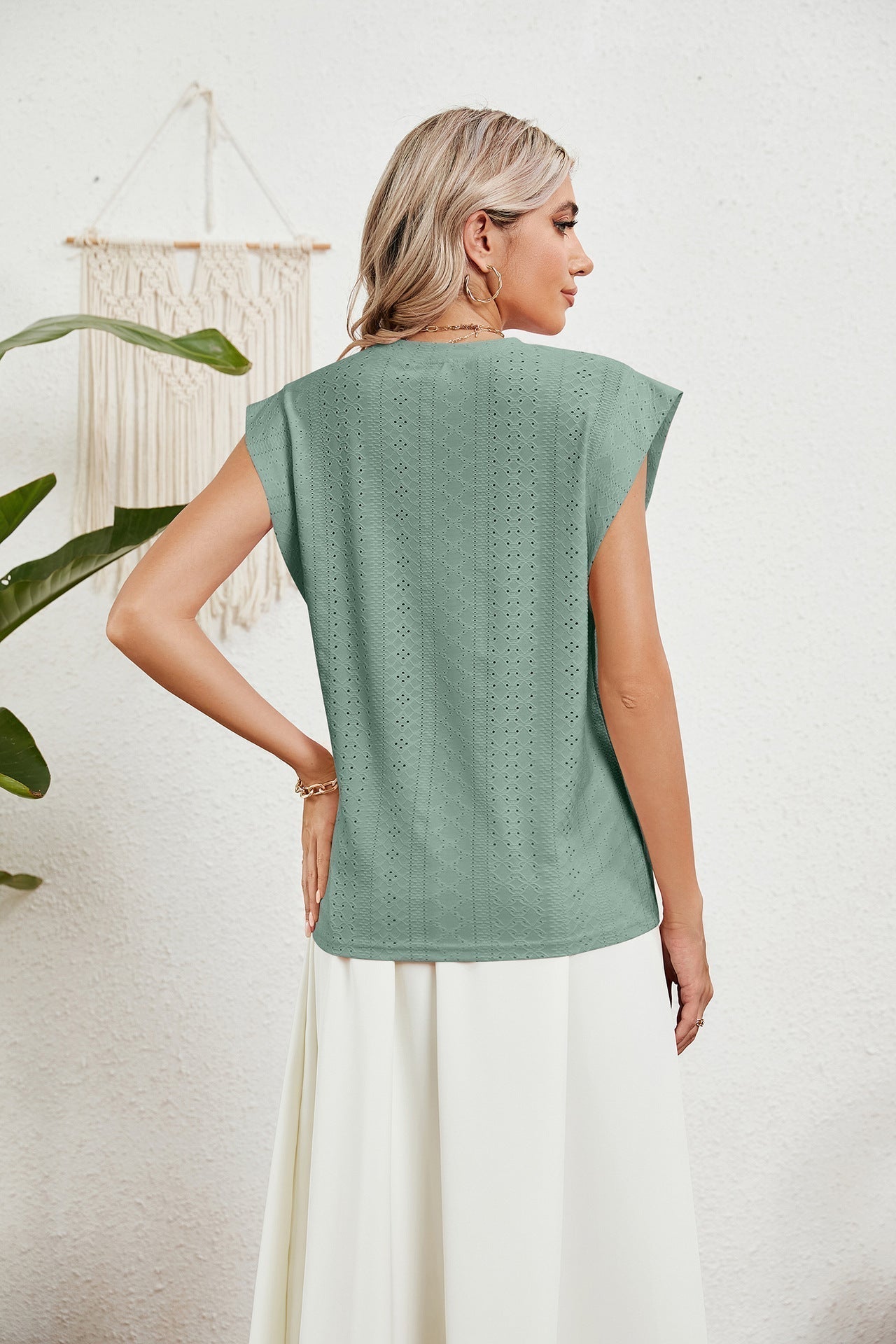 LM | Gilet d'été T-shirt à manches courtes creuses