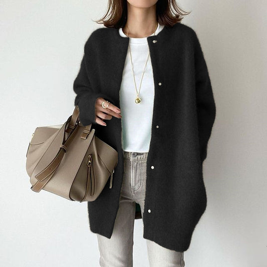 Retro Solid Color Loose Button Pocket Knitted Cardigan elevenforest