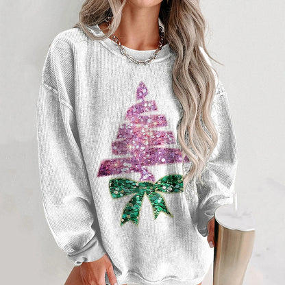 Comstylish Women's Shiny Christmas Tree Casual Print Shirt