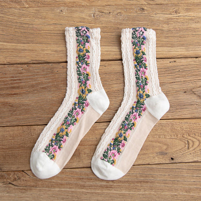 Vintage Ethnic Flowers Medium Tube Socks artswardrobe