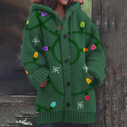 Women's Christmas Lights Print Sweater Cardigan elevenforest