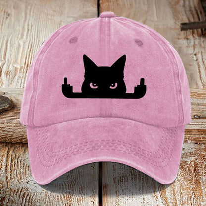 Comstylish Japanese Art  Black Cat In Contempt Print Washed Sun Hat