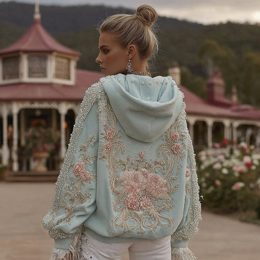 Comstylish Women's Vintage Bohemian Floral Embroidered Casual Hoodie
