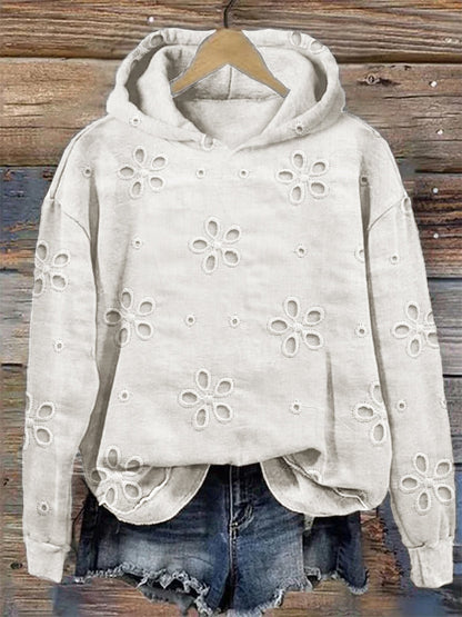 Comstylish Floral Hollow Embroidered Lace Cozy Hoodie