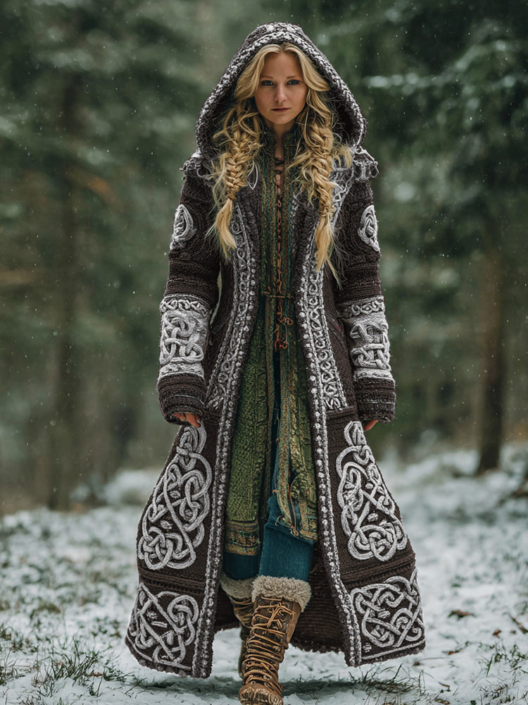 Women's Celtic Knot Irish Art Hooded Knit Cardigan artswardrobe