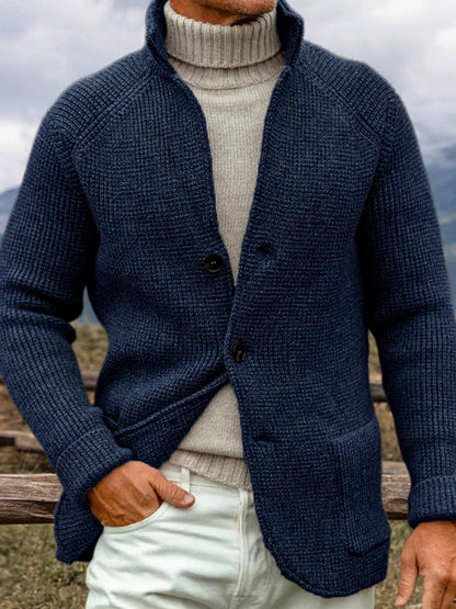 Men's Vintage Solid Color Cozy Sweater Cardigan artswardrobe