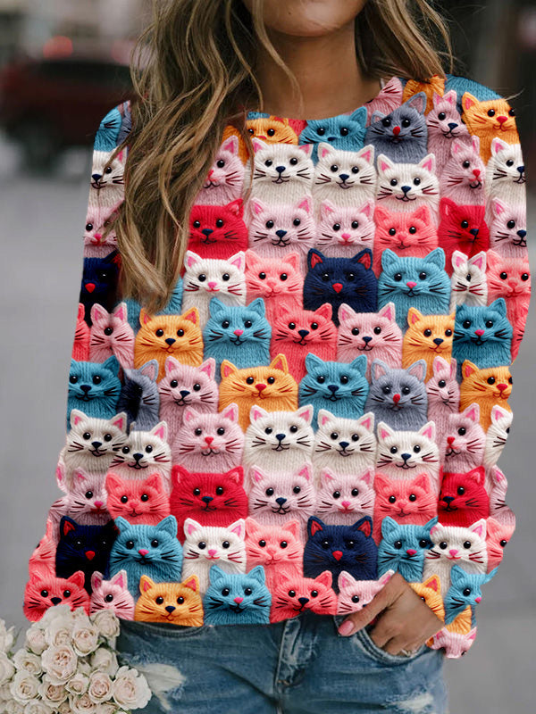 Colorful Cute Cats Embroidered Cozy Sweatshirt elevenforest