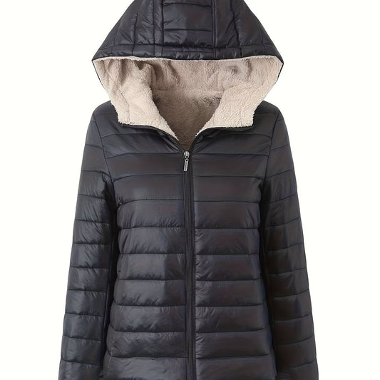 LM | Warm puffer jacket with zipper and faux fur lining