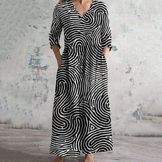 Vintage  Illusion Art Pattern Women's Linen Dress artswardrobe