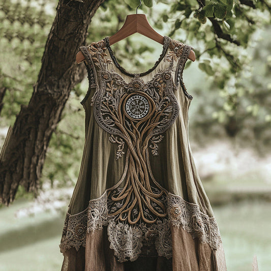Women's Vintage Viking Tree Of Life Rune Comfort Long Dress artswardrobe