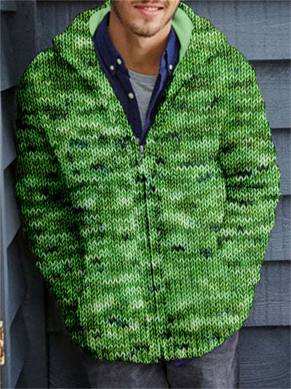 Men's Retro Speckled Cozy Full Zip Hooded Cardigan artswardrobe