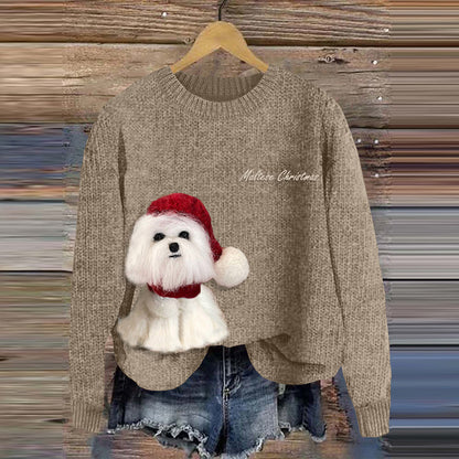 Comstylish Funny Maltese Christmas Wool Felt Art Cozy Sweater