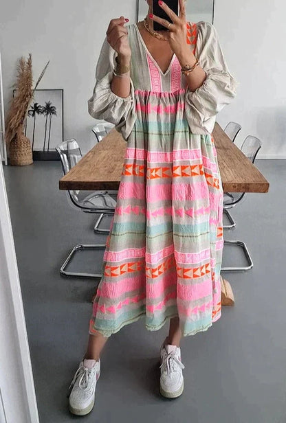 LM | Long-sleeved maxi dress with V-neckline