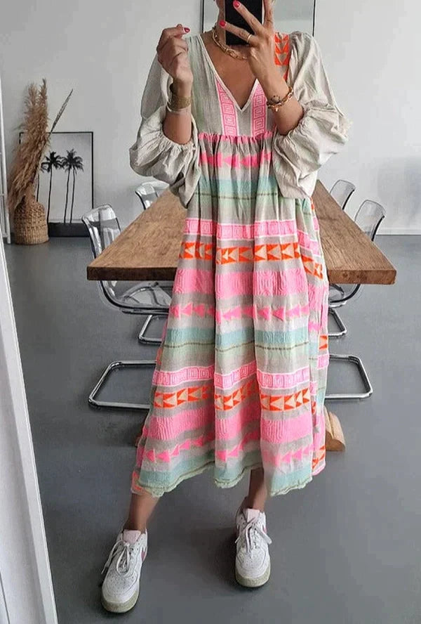 LM | Long-sleeved maxi dress with V-neckline