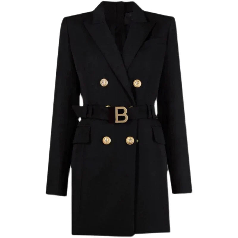 LM | classic blazer dress for the office with belt and luxury buttons