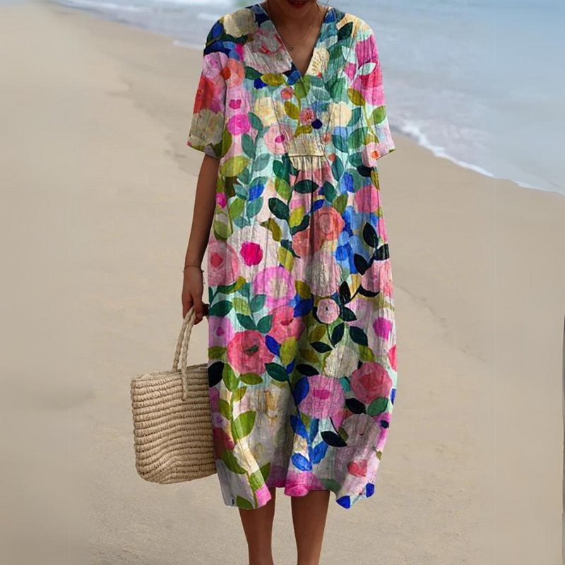 LM | Midi dress with bohemian floral pattern