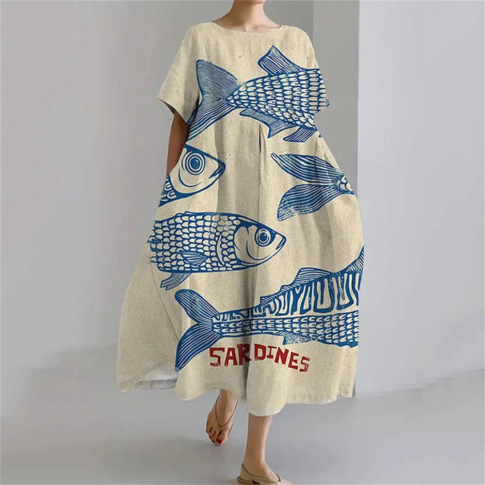 LM | Plus-Size Loose Fit Summer Dress with Pocket & O-Neck Elegant Summer Maxi Dress