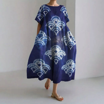 LM | Plus-Size Loose Fit Summer Dress with Pocket & O-Neck Elegant Summer Maxi Dress