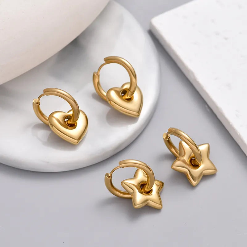 Mismatched Gold Heart & Star Charm Huggie Hoop Earrings